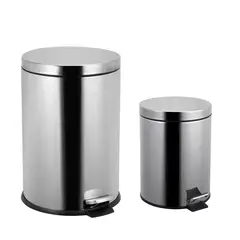 Just Home Collection - Set 2 Botes de Basura Metálicos con Pedal de 20 Litros y 5 Litros Plata