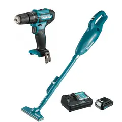 Makita - Aspiradora Inalámbrica 12V de 3 Velocidades + Rotomartillo Inalámbrico + Batería y Cargador