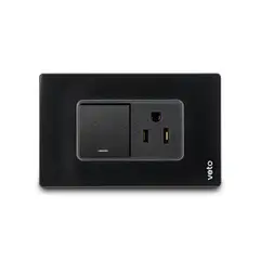 Veto - Mixto 1 Interruptor Ancho+ 1 Tomacorriente Amer 2P+E Cristal Negro